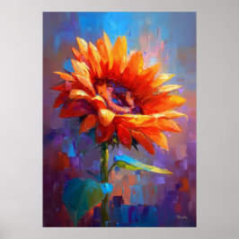 Poster Pintura de Flor de Girassol Impressionista Colorid
