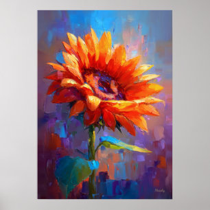Poster Pintura de Flor de Girassol Impressionista Colorid