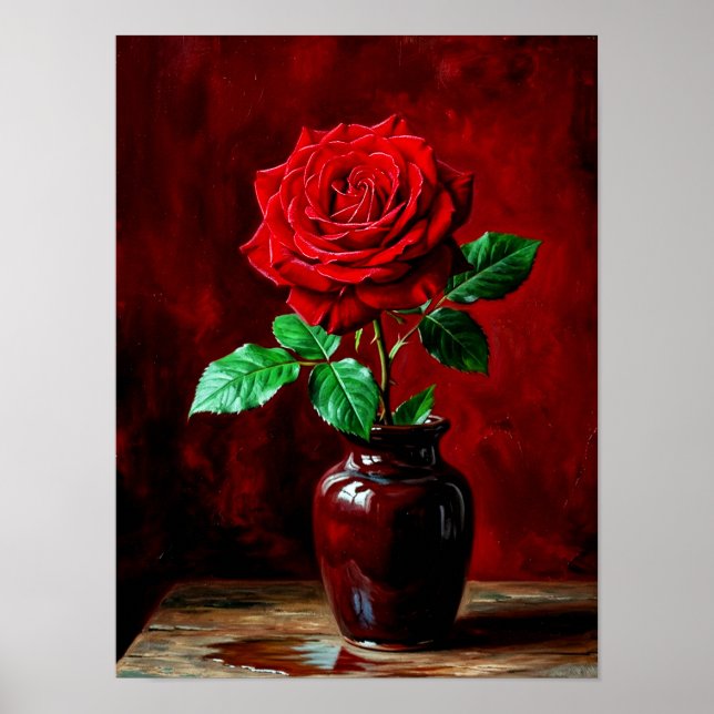 Poster Pintura de Flor de Rosa Vermelha (Frente)