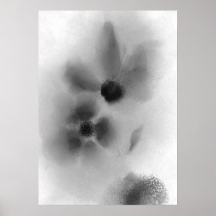 Poster Pintura de Flores Brancas e Pretas