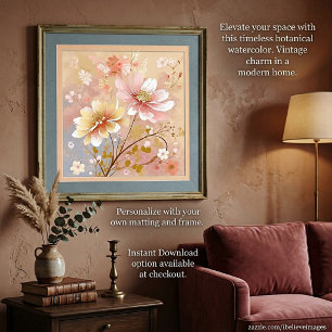 Poster Pintura de flores cor-de-rosa e amarelas bonitas