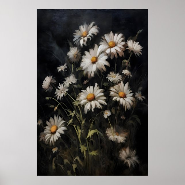 Poster Pintura de Flores de Margaridas, Dark Academia, Vi (Frente)