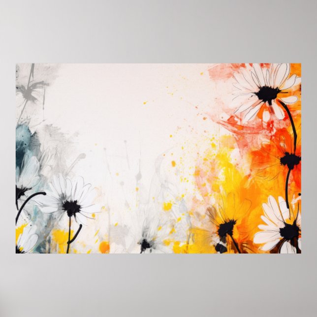 Poster pintura de flores margaridas texturizadas com abst (Frente)
