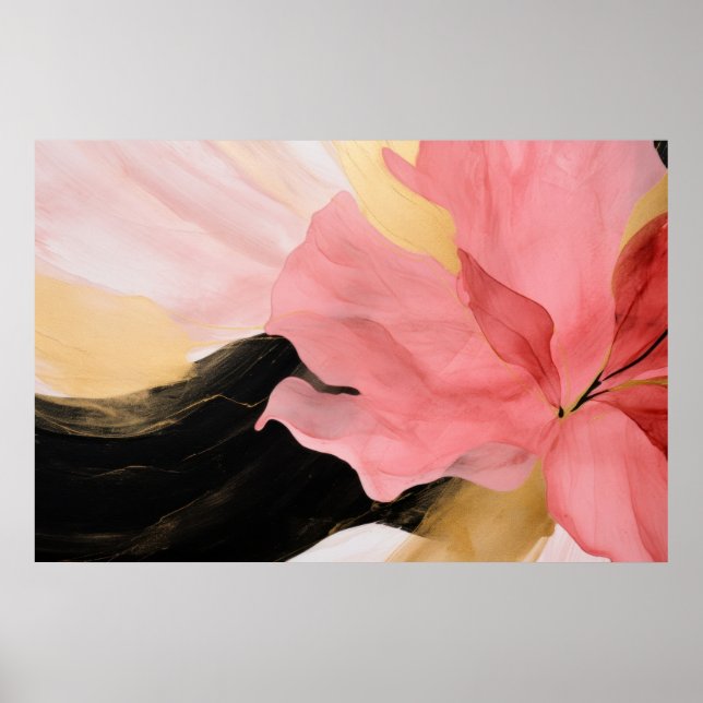 Poster pintura de flores rosa-abstrato (Frente)