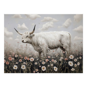 Póster Pintura de flores silvestres cor-de-rosa-branca