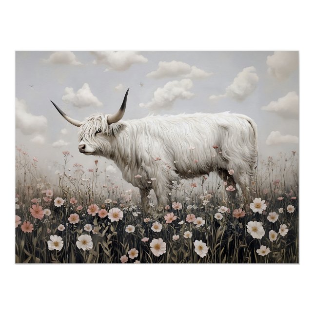 Póster Pintura de flores silvestres cor-de-rosa-branca (Frente)