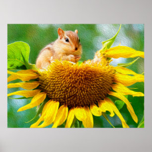 Poster Pintura de Fotografia de Girassol Amarelo Chipmunk