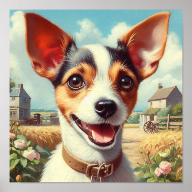 Poster Pintura de Fox Terrier com Toy (Frente)