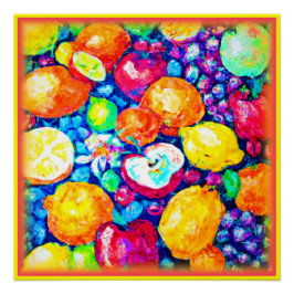 Póster Pintura de Frutas de Uvas, Maçãs e Citros. Comprar