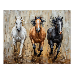 Póster Pintura de Galopagem de Trio Cavalo