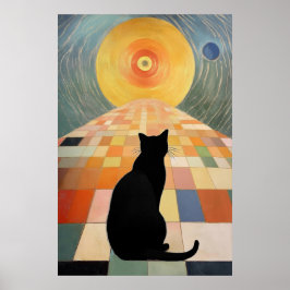 Poster Pintura de Gato abstrato - Gato Preto e Sol