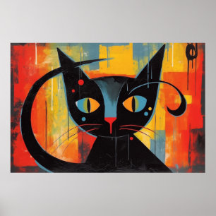 Poster pintura de gato preto abstrato