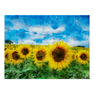 Póster Pintura de girassóis