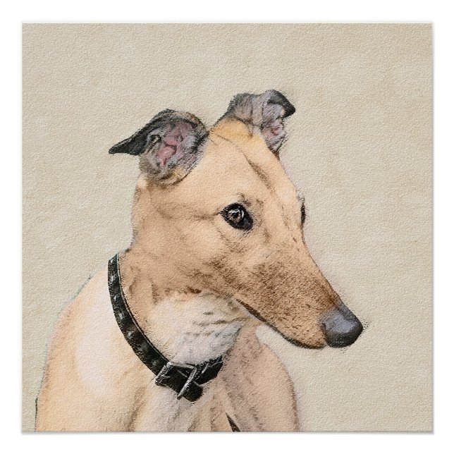 Póster Pintura de Greyhound - Arte Original de Cachorro F (Frente)