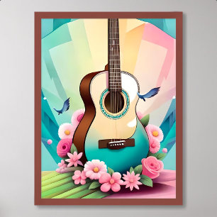 Poster pintura de guitarra - cor-de-rosa rosa, colorida a