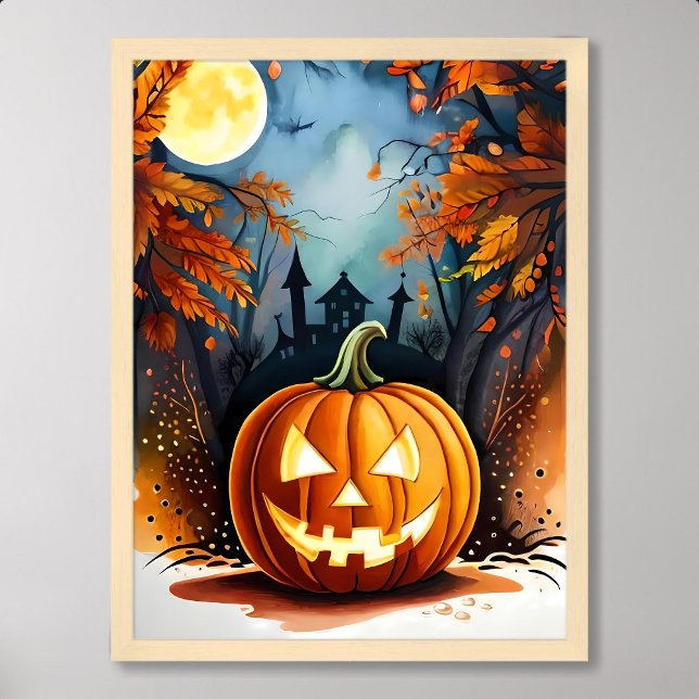 Poster pintura de halloween assustadora brilhando lua de  (halloween painting scary glowing pumpkin moonlight)