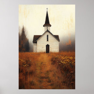 Poster Pintura de Igreja Rústica Abandonada