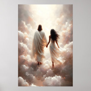 Poster Pintura de Jesus e Mulher Negra Jesus Seu Amor
