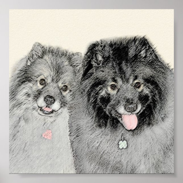 Poster Pintura de Keeshond, Mãe e Filho - Arte Original d (Frente)