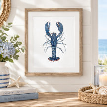 Pintura de Lagosta Azul em Aquarela Arte de Parede