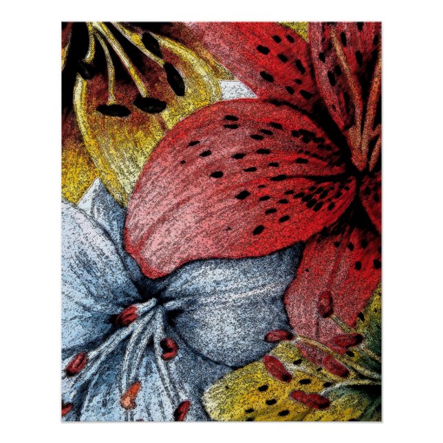 Póster pintura de lilly amarela e azul arte moderna (Frente)