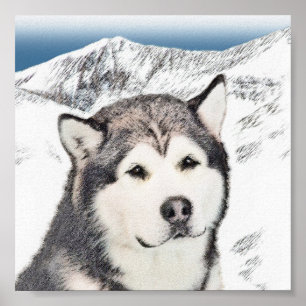 Póster Pintura de Malamute no Alasca - Arte de Cachorro O