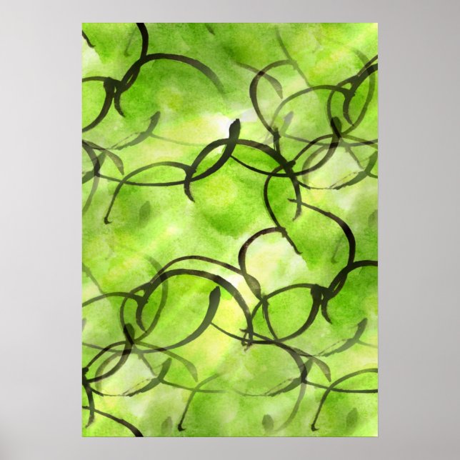 Póster pintura de mão de vanguarda de arte verde (Frente)