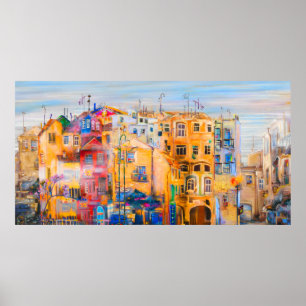 Poster Pintura de modelo da cidade,óleo,paisagem,cidade,a