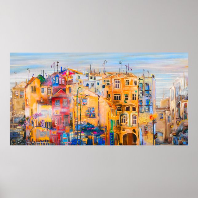 Poster Pintura de modelo da cidade,óleo,paisagem,cidade,a (Frente)