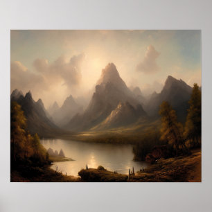 Poster Pintura de montanha no lago - arte paisagística