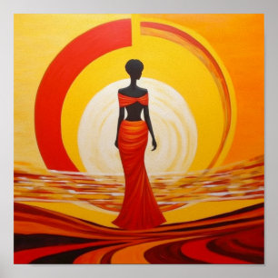 Poster Pintura de mulher africana vermelha-alaranjada-que