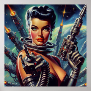 Poster Pintura de Mulher do Sci-Fi Retro