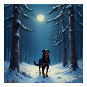 Póster Pintura de Natal da Floresta Estrelada com Rottwei