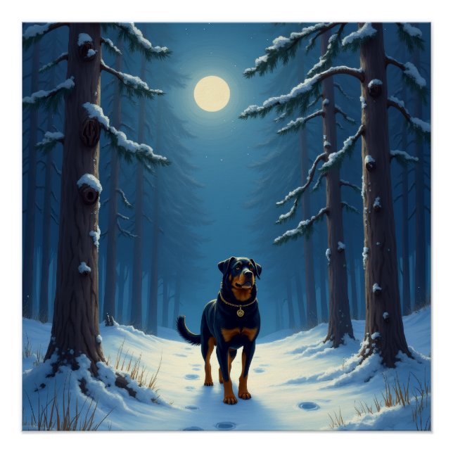 Póster Pintura de Natal da Floresta Estrelada com Rottwei (Frente)