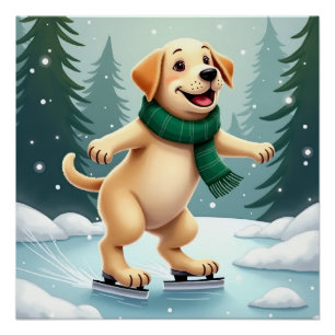Póster Pintura de Natal de Labrador Retriever Patinando n