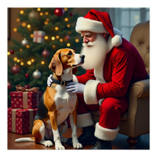 Póster Pintura de Natal do Beagle Encontra Papai Noel