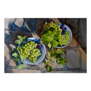 Póster Pintura de Natureza-Morta de Uva Verde