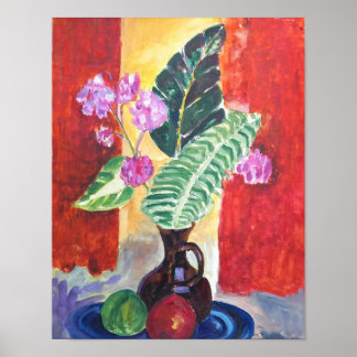 Poster Pintura de Natureza-Morta Floral Vibrante em Arte 