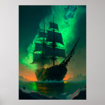 Pintura de nave fantasma com brilho solar verde