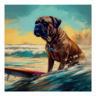 Póster Pintura de Navegação em Praia Bullmastiff