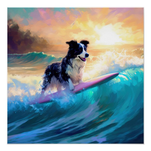 Póster Pintura de Navegação na Praia de Border Collie (Frente)