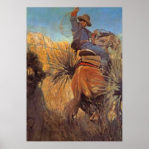 Poster Pintura de NC Wyeth "Cavalo Saltando de Cobra"