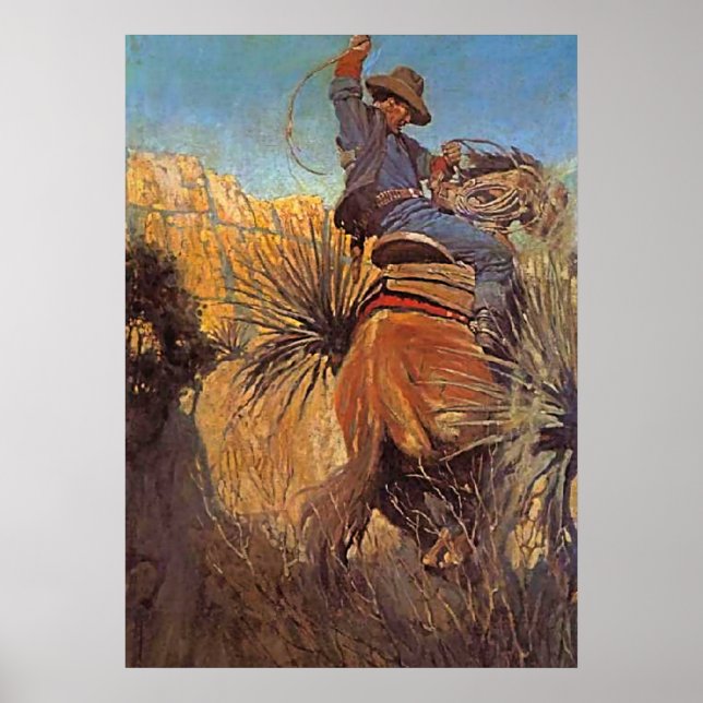 Poster Pintura de NC Wyeth "Cavalo Saltando de Cobra" (Frente)