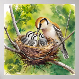 Poster Pintura de ninho de pássaro doce