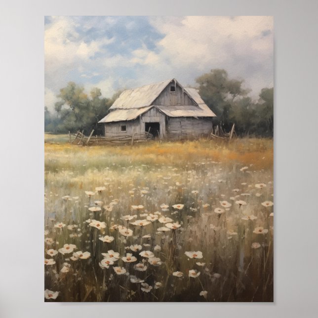 Poster Pintura de Óleo de Campo de Flor Selvagem (Frente)