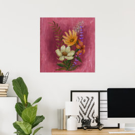 Poster Pintura de óleo de flor amarela e branca