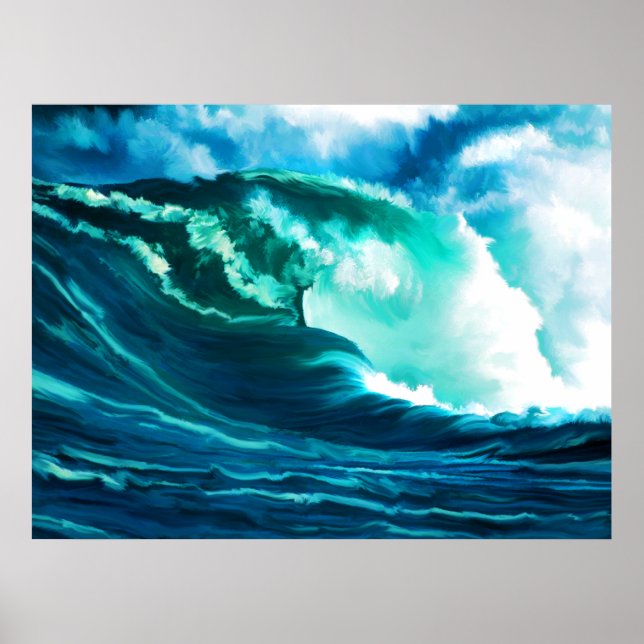 Póster Pintura de óleo de Surf no Pacífico Inverno (Frente)