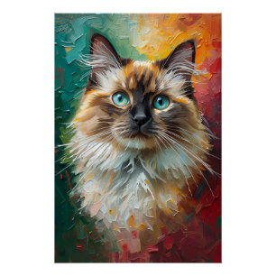 Póster Pintura De Óleo Vibrante De Gato De Gato Artístico
