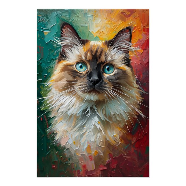 Póster Pintura De Óleo Vibrante De Gato De Gato Artístico (Frente)