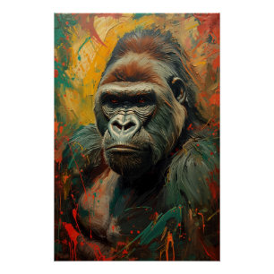 Póster Pintura De Óleo Vibrante De Retrato De Gorila Artí